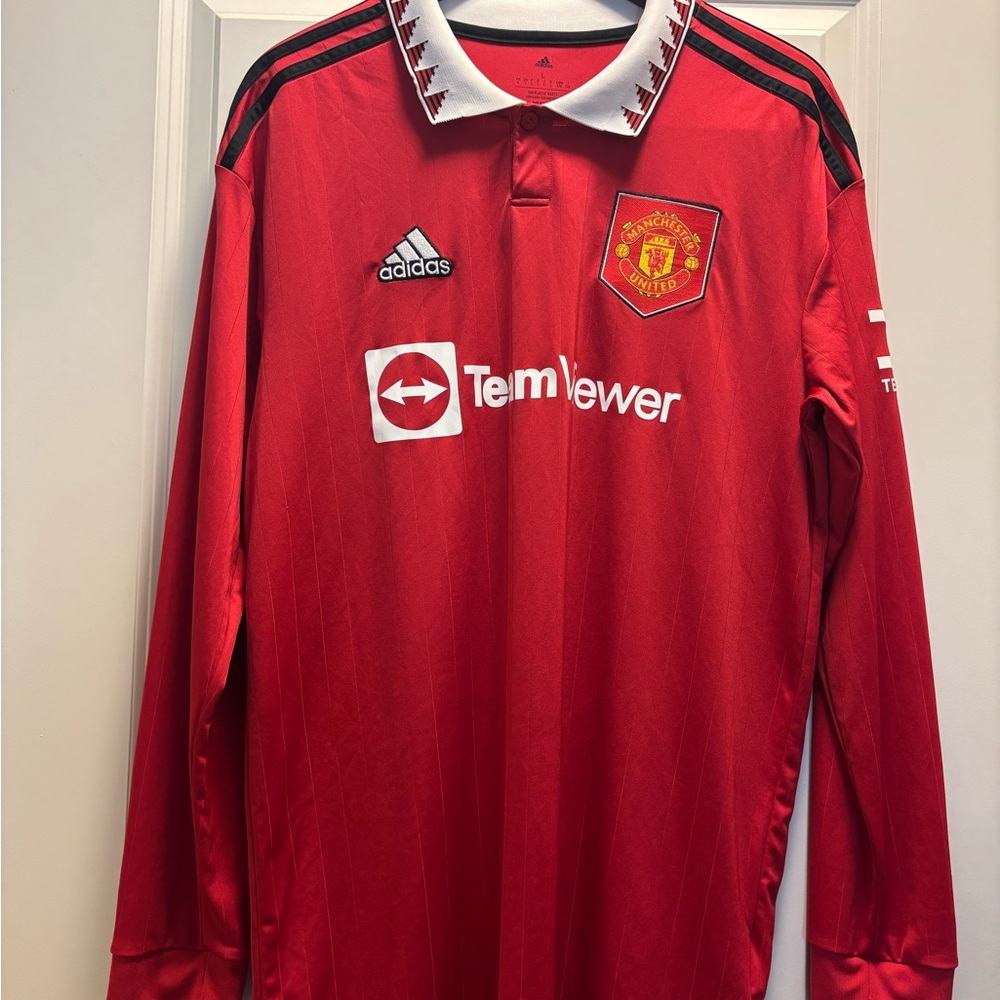 Adidas Red Manchester United Jersey with Long Sleeves